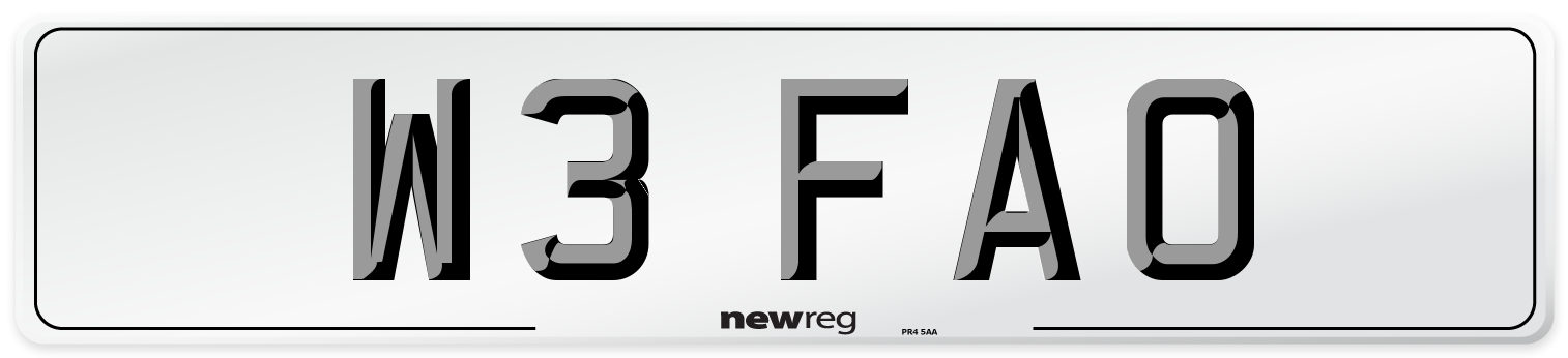 W3 FAO Number Plate from New Reg